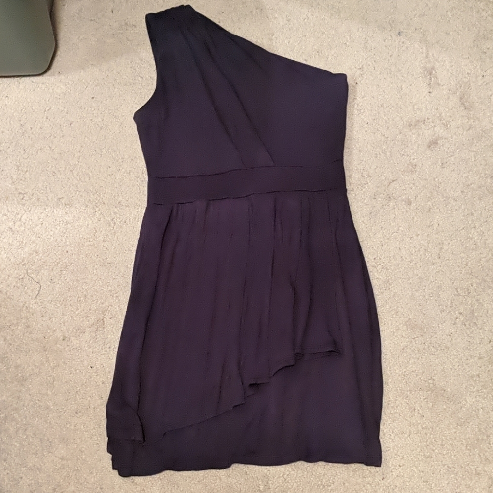 Dark Blue One Shoulder Flowy Dress